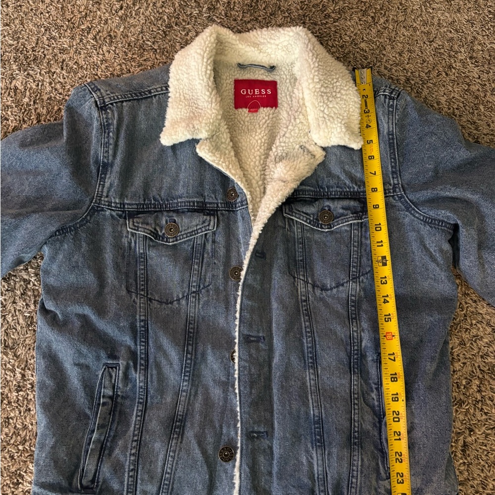 GUESS Men’s Sherpa Lined Denim Jacket | Blue Jean Trucker Coat - Picture 8 of 10